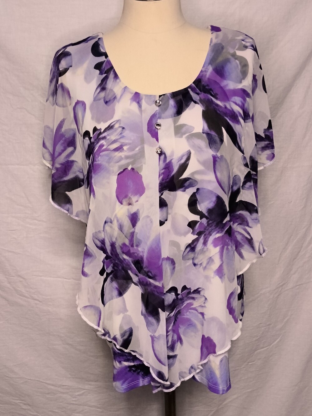 Adele & May Floral Purple Sheer Overlay Women's Top